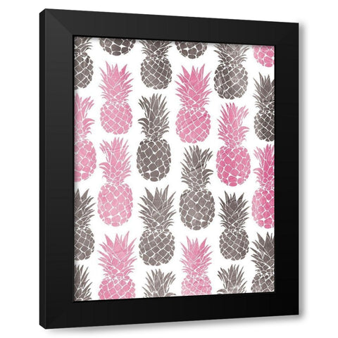 Pink Grey Pineapples Black Modern Wood Framed Art Print with Double Matting by OnRei