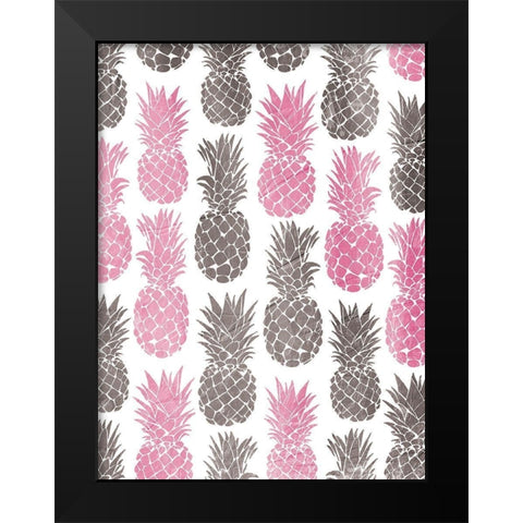 Pink Grey Pineapples Black Modern Wood Framed Art Print by OnRei