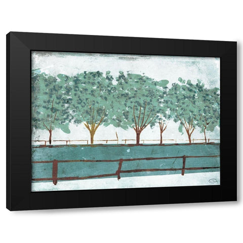 Trees And Fences Black Modern Wood Framed Art Print with Double Matting by OnRei