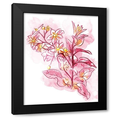 Water Inked Florals Black Modern Wood Framed Art Print with Double Matting by OnRei