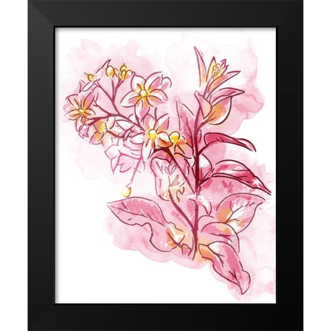 Water Inked Florals Black Modern Wood Framed Art Print by OnRei