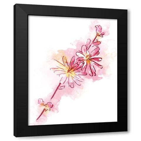 Water Inked Florals Mate Black Modern Wood Framed Art Print with Double Matting by OnRei