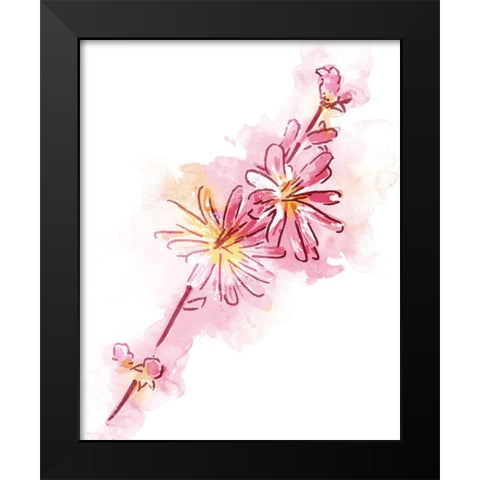 Water Inked Florals Mate Black Modern Wood Framed Art Print by OnRei