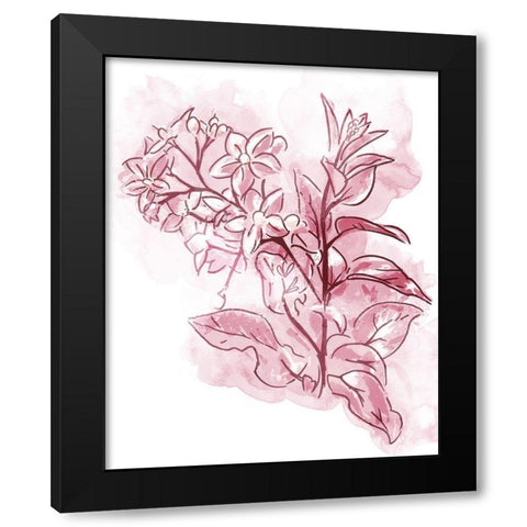 Water Inked Florals Blush Black Modern Wood Framed Art Print with Double Matting by OnRei