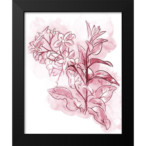 Water Inked Florals Blush Black Modern Wood Framed Art Print by OnRei