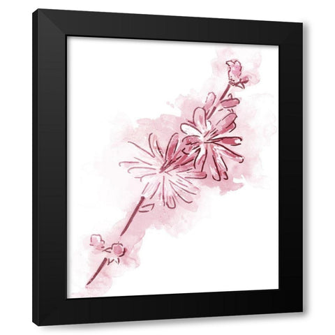 Water Inked Florals Mate Blush Black Modern Wood Framed Art Print with Double Matting by OnRei