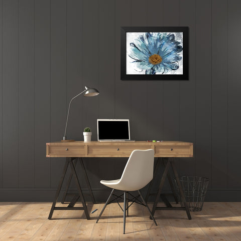 Sketched Blue Flower Black Modern Wood Framed Art Print by OnRei