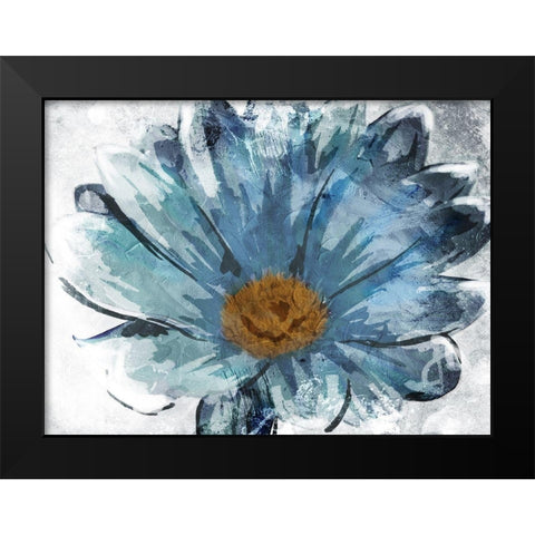 Sketched Blue Flower Black Modern Wood Framed Art Print by OnRei