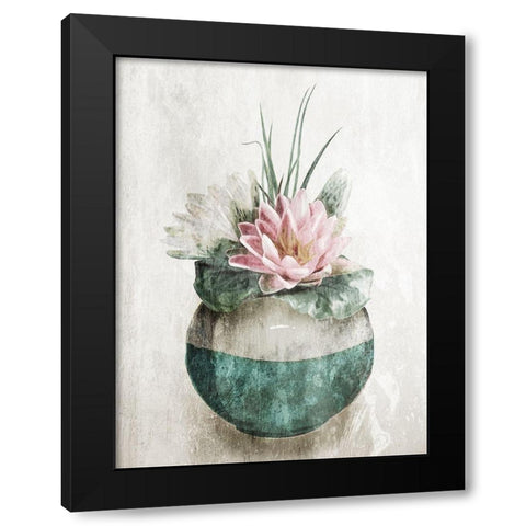 Water Lilly In Vase Black Modern Wood Framed Art Print with Double Matting by OnRei