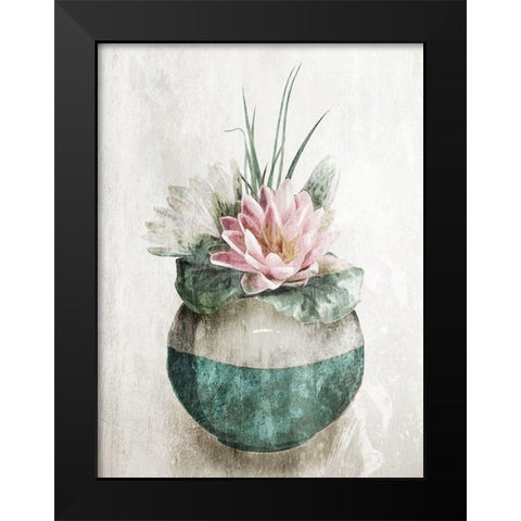 Water Lilly In Vase Black Modern Wood Framed Art Print by OnRei