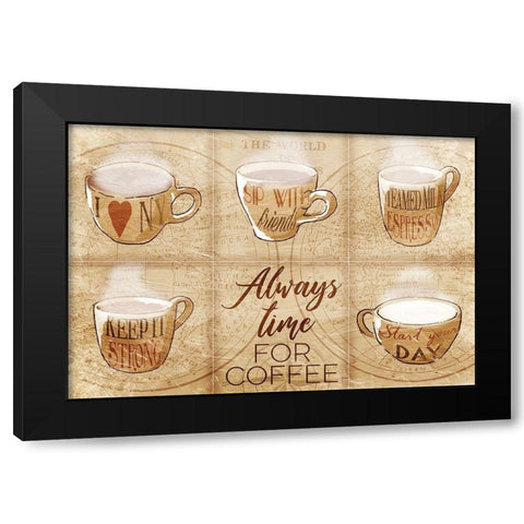 Always Time For Coffee Black Modern Wood Framed Art Print with Double Matting by OnRei