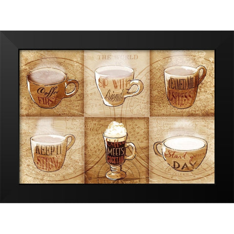 Coffee Crew Black Modern Wood Framed Art Print by OnRei