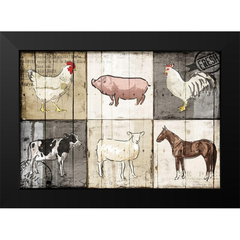 Farm Animals PM Black Modern Wood Framed Art Print by OnRei