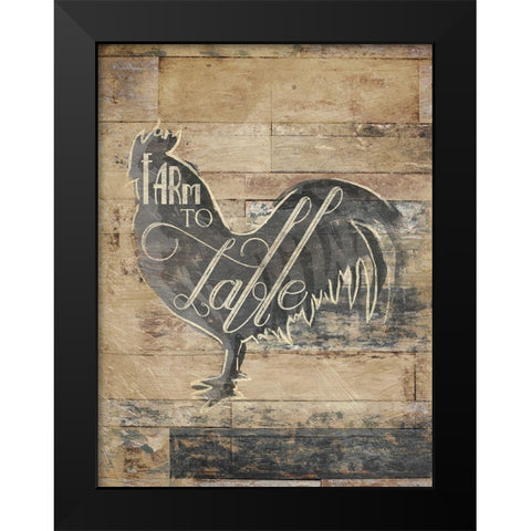 Farm To Table Rooster Black Modern Wood Framed Art Print by OnRei