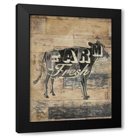 Farm Fresh Cow Black Modern Wood Framed Art Print with Double Matting by OnRei