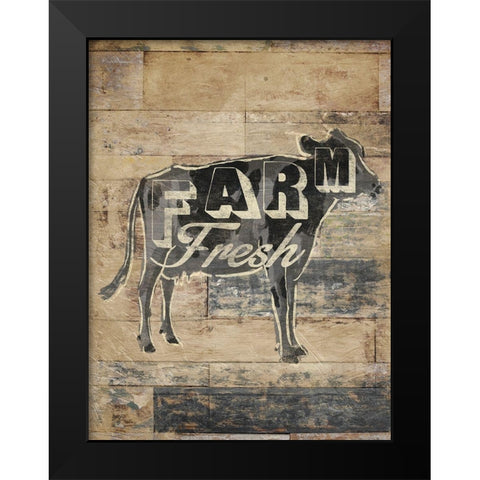 Farm Fresh Cow Black Modern Wood Framed Art Print by OnRei