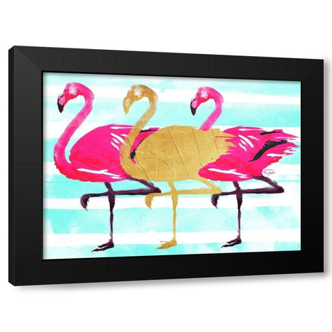 Flamingo Gold Black Modern Wood Framed Art Print with Double Matting by OnRei