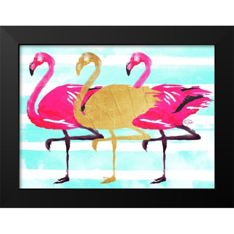 Flamingo Gold Black Modern Wood Framed Art Print by OnRei