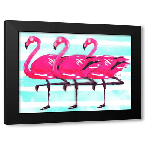 Three Flamingo Black Modern Wood Framed Art Print with Double Matting by OnRei