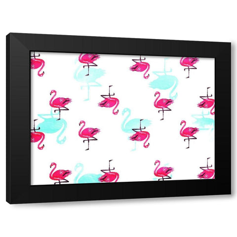 Flamingo Pattern Black Modern Wood Framed Art Print with Double Matting by OnRei