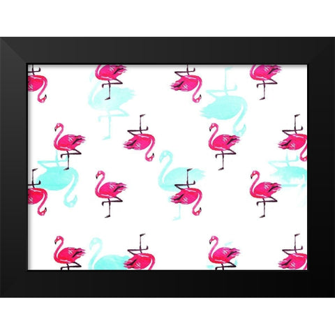 Flamingo Pattern Black Modern Wood Framed Art Print by OnRei