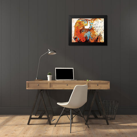 Rich Bison Black Modern Wood Framed Art Print by OnRei