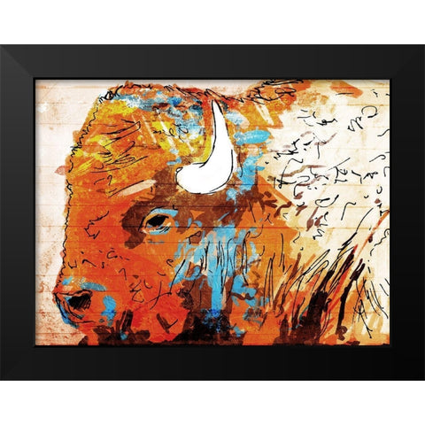 Rich Bison Black Modern Wood Framed Art Print by OnRei