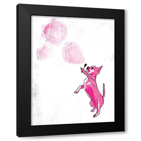 Dog Blowing Bubbles Black Modern Wood Framed Art Print with Double Matting by OnRei