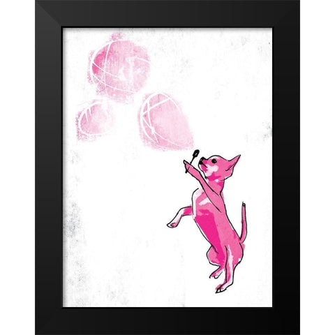 Dog Blowing Bubbles Black Modern Wood Framed Art Print by OnRei