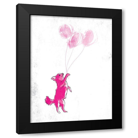 Dog Holding Balloon Black Modern Wood Framed Art Print with Double Matting by OnRei