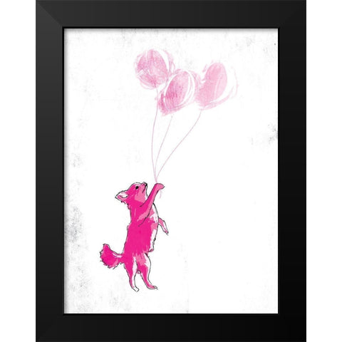 Dog Holding Balloon Black Modern Wood Framed Art Print by OnRei