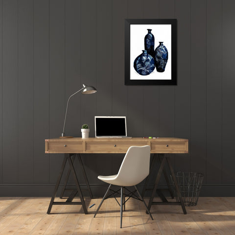 Blue China Vases Black Modern Wood Framed Art Print by OnRei