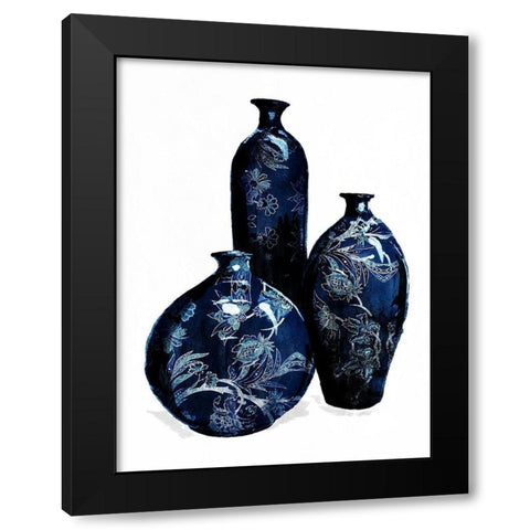 Blue China Vases Black Modern Wood Framed Art Print with Double Matting by OnRei