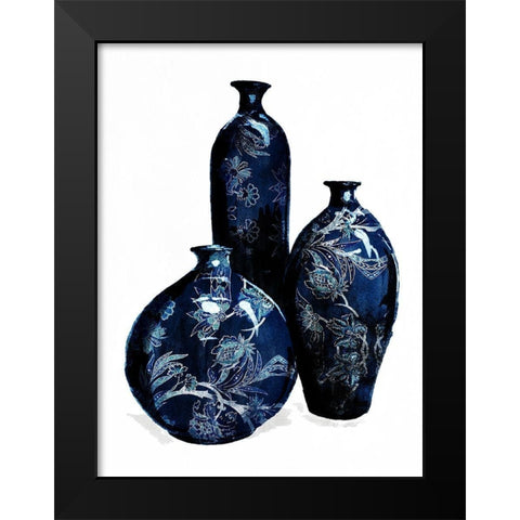 Blue China Vases Black Modern Wood Framed Art Print by OnRei