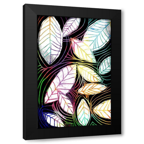 Bright Niara Leaves Black Modern Wood Framed Art Print with Double Matting by OnRei