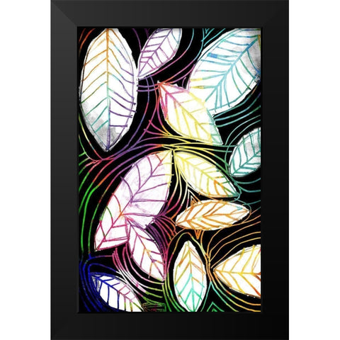 Bright Niara Leaves Black Modern Wood Framed Art Print by OnRei