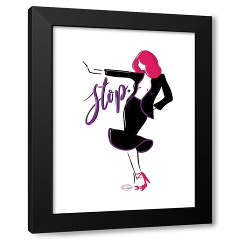 Sassy Stop Black Modern Wood Framed Art Print with Double Matting by OnRei