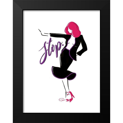 Sassy Stop Black Modern Wood Framed Art Print by OnRei