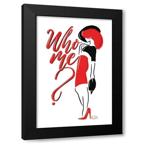 Who Me Lady In Red Black Modern Wood Framed Art Print with Double Matting by OnRei