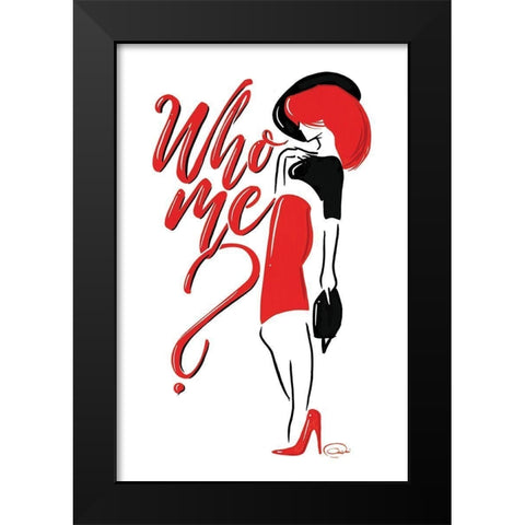 Who Me Lady In Red Black Modern Wood Framed Art Print by OnRei