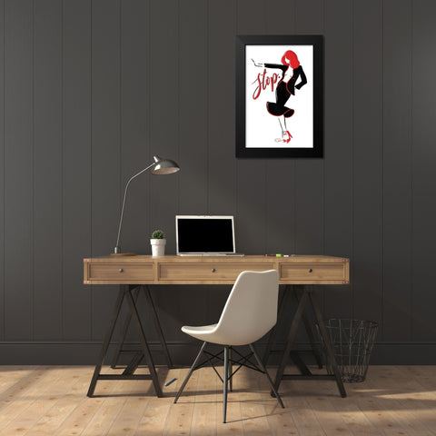 Stop Lady In Red Black Modern Wood Framed Art Print by OnRei