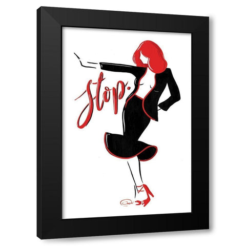 Stop Lady In Red Black Modern Wood Framed Art Print with Double Matting by OnRei