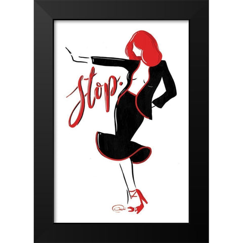 Stop Lady In Red Black Modern Wood Framed Art Print by OnRei