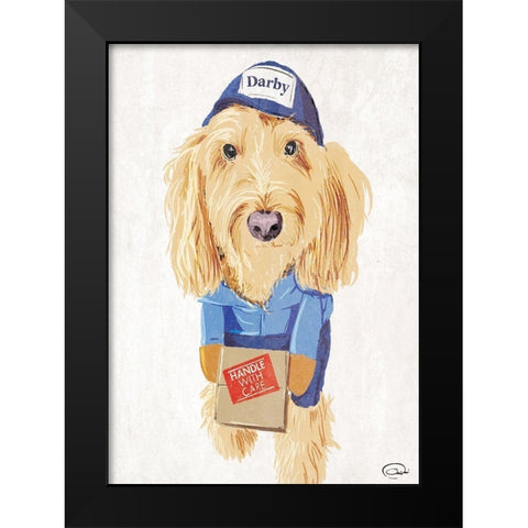 Mail Dog Black Modern Wood Framed Art Print by OnRei