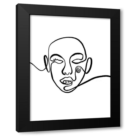 Scribble Face Black Modern Wood Framed Art Print with Double Matting by OnRei