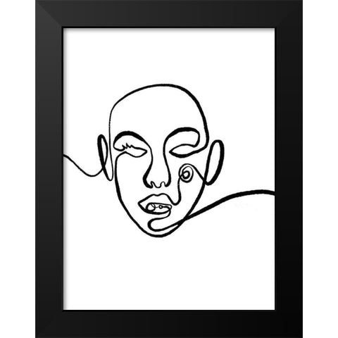 Scribble Face Black Modern Wood Framed Art Print by OnRei