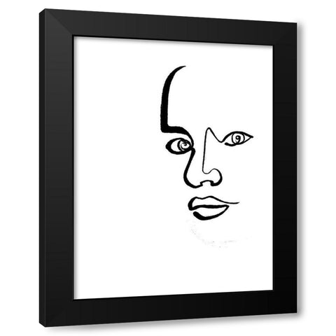 Scribble Face Mate Black Modern Wood Framed Art Print with Double Matting by OnRei