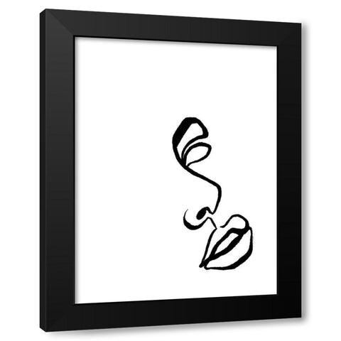 Scribble Side Face Black Modern Wood Framed Art Print with Double Matting by OnRei