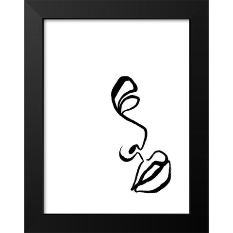 Scribble Side Face Black Modern Wood Framed Art Print by OnRei