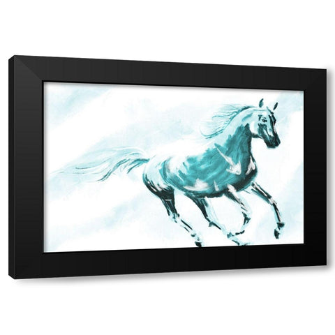 Running Horse Paint Black Modern Wood Framed Art Print with Double Matting by OnRei